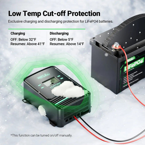 100 Amp MPPT Solar Charge Controller for 12V to 48V Systems With Negative Ground Bluetooth App Control shown in snowy conditions