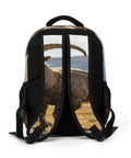 Back view of Alpine Wild Horned Goat Print Backpack For Unisex Large Capacity Daypack showing horned goat design and black straps.