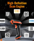 Wireless 1D 2D QR Barcode Scanner With Charging Cradle And Counting Screen displayed with various barcode types