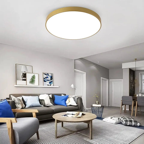24 Inch Gold Round LED Flush Mount Ceiling Light With Three Color Temperatures 3000K 4000K 5000K 40W Modern Fixture