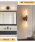 Mermiviok Matte Black Wall Sconces Set of 2, Clear Glass Vanity Lights in horizontal and vertical placements.