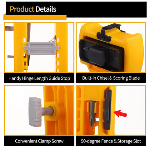 Close-up of features on All-In-One Door Hinge And Mortise Jig Kit For Easy Lock Installation with detailed parts view.
