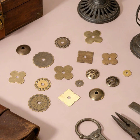 10 Pack Dope Brass Flower Cabinet Backplates 1 Inch Vintage Bronze Washer Hardware For Doors Drawers Cupboards Closets Classic Decorative Gasket Backplates Size 24 displayed on table