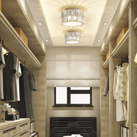 Mini Flush Mount Crystal Chandelier Ceiling Light With G9 Socket For Hallways And Bathrooms in modern closet space