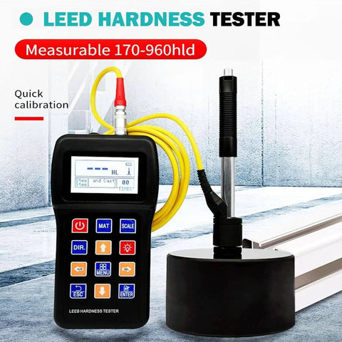 Portable Leeb Hardness Tester For Metals With D Type Impact 170 To 960 HLD Range And 360 Degree Multi Scale Conversion HL HRC HRB HB HV HRA HS Large Screen On The Go Quick Metal Hardness Readings, handheld unit with probe