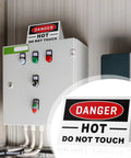 No Nonsense Aluminum Tent Warning Signs, Double Sided Heat Hazard Plates on electrical control box, 5 x 3.5 inch size.