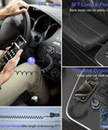 5FT long coil Type C cable connecting to a phone in a car, showcasing flexible usage for charging with Kickass 65 Watt Type C Car Charger With Pd And Quick Charge Tech Dual Usb A And C Ports For Samsung Galaxy S23 S24 S25 S26 Ultra Heavy Hitter Fast Charging Adapter Straight Fire Setup.