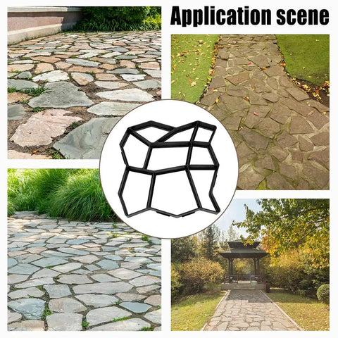 2 Pack Concrete Path Molds For Walkways And Patios 14.17x14.17x1.38 Inch Square Stone Pattern Reusable Forms shown with paved paths