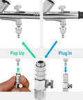 Airbrush Quick Disconnect Coupler With Release Valve Adapter, Includes Five Male Fittings, One Eighth Inch M To F, Easy Quick Change Tool For Switching Airbrushes, Not Compatible With Badger Paasche Aztek showing usage and connections