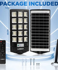 Two Pack Crazy Bright Solar Street Lights Outdoor 120000 Lumens Dusk To Dawn LED Security Street Light With Remote Control package