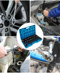 Heavy Duty 3/4 Inch Impact Socket Kit With Shallow Drive Plus Deep Socket 29 Piece Chrome Vanadium Set Featuring 6 Point Grip Design For Lug Nut Removal And Tough Jobs Comes Zippered Carrying Case, used on truck lug nuts and engine work