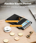 Go To Slim Pop Up Card Holder Wallet For Men With RFID Blocking And Money Pocket Minimalist Metal Card Case Black on table