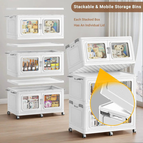 Solid Rugged Extra Large Rolling Storage Containers With Secure Snap On Lids And Heavy Duty Wheels Badass Collapsible Cabinet Drawers For Garage Organization Stackable Plastic Bin Set Of Eight In Crisp White