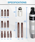 Half Inch Hand Manual Impact Driver Set With Reversible Hammer And Twelve Piece Slotted Phillips And Hex Bit Collection for Removing Rusted Fasteners or Frozen Bolts, showing driver and bits
