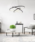 Lit Three Ring Modern LED Chandelier Pendant Light For Dining And Living Rooms Dimmable Circular Ceiling Fixture Black Finish