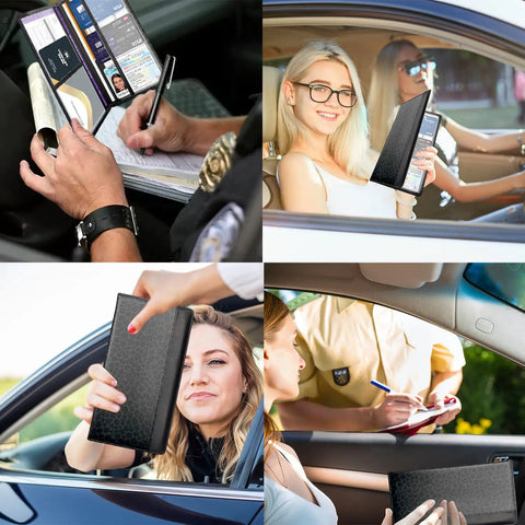 Dope Leopard Pattern Car Registration And Insurance Holder With Magnetic Closure Universal Document Organizer For License Cards And Glove Box Storage No More Rummaging Just Grab And Roll displayed in various use scenarios.