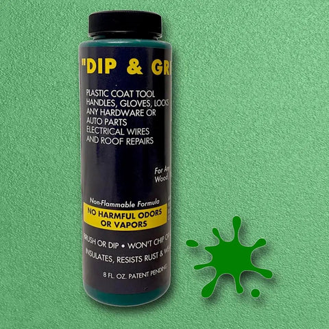 Liquid Rubber Coating For Non Slip Tool Grips And Handles Green 8oz bottle against textured green background
