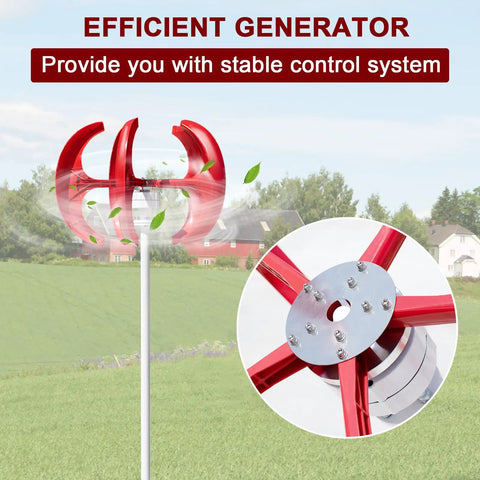 800W Rated Wind Turbine Kit With 1000W Peak Output, 12V 24V Dual Voltage, 5 Blade Lantern Style Generator in a rural setting