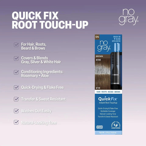 Quick Fix Gray Cover Up For Roots Beards And Brows Light Brown Shade Instant Root Touchup Brush displayed on a light background.