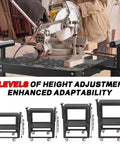 Heavy Duty Steel Power Tool Stand With Smooth Rolling Wheels And Height Adjustable Setup Handles Up To Five Hundred Fifty Pounds with saw on it