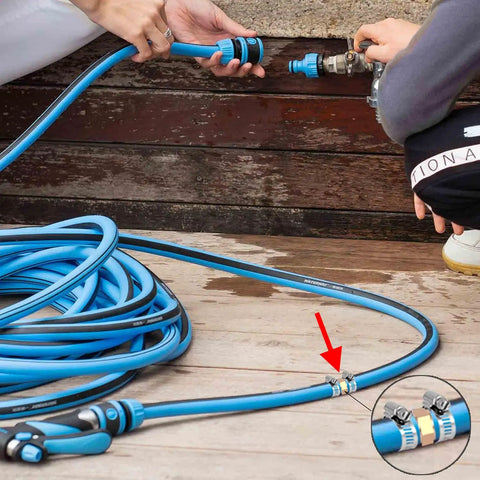 Six Pack Garden Hose Repair Connectors With Stainless Steel Clamps For Five Eighth Inch Hoses, Durable Brass Fittings Kit