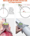 Heavy Duty Stainless Steel Pipe Center Finder Punch With Adjustable Dial Bubble Protractor shown in use marking angle on pipe