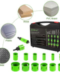 LifeIdeas Bi-Metal Hole Saw Kit in case, 22-piece lime-green saws for metal, wood and PVC.