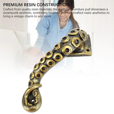 Dope Octopus Resin Door Handle, Vintage Bronze Cupboard Furniture Pull, Heavy Duty Steampunk Style Decor viewed from side