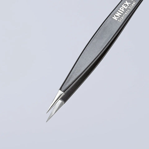 ESD Safe Straight Tip Tweezers, 5-1/4 Inch Stainless Steel, Black Finish, Pro Grade Electronics Assembly Tool for Delicate Grips and Small Parts Handling