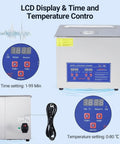 LCD display showing time and temperature controls of Bad Ass Industrial 10 Liter Heated Ultrasonic Parts Washer 240 Watt 40 KHz.