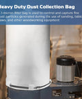 Tough As Nails Dust Collector Bag Kit With One 21 By 31 Inch By 1 Micron Upper Bag attached to dust collection system in workshop.