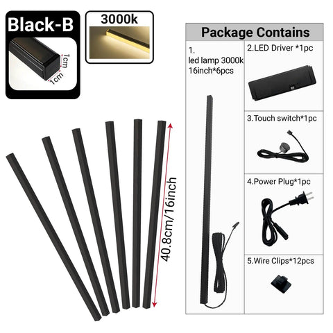 Black LED Recessed Lighting Kit Dope Six Pack Sixteen Inch 3000K Dimmable Warm White Lights components and packaging info