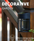 Black solar fence light installed on wooden fence post, part of 12 Pack Solar Fence Lights Outdoor Waterproof Lighting For Fence Garden Yard Deck And Stairs Auto On Solar Powered Weatherproof No Hassle Install Bright Warm Glow To Elevate Pathways And Patio Ambience.