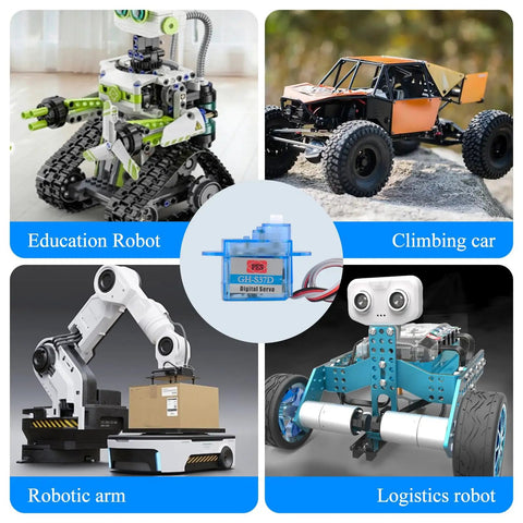 Ultra Lightweight Micro Digital Servo GH S37D Coreless Motor For RC Aircraft And Drones displayed with various robotics applications