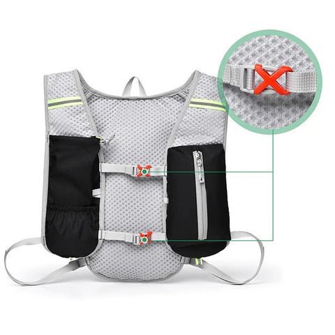 Waterproof Hydration Pack For Outdoor Running And Cycling With Reflective Safety Stripes, showing ergonomic breathable mesh back
