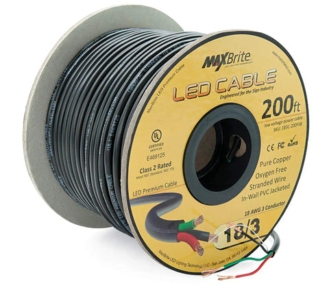 Dope 200 Ft 18AWG Low Voltage LED Cable Three Conductor Black Jacket In Wall Speaker Wire UL Class 2 Certified Spool