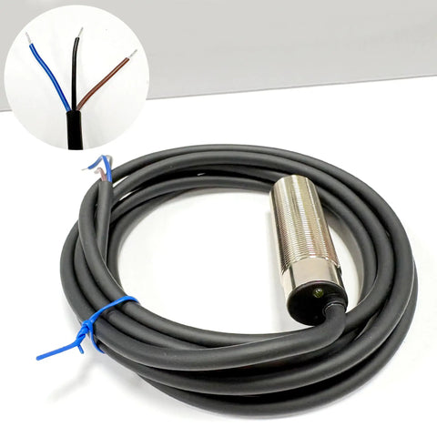 Ultra Compact Laser Photoelectric Sensor Switch M18 PNP No-Brainer 12-24V DC 3 Wire 1-50cm Detection 1ms Fast Response Tiny 2mm Laser Spot Normally Open Laser Beam Sensor NKF-JM18050 Precision Object Detector, cable close-up