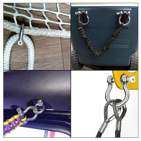 Rugged 3/8 Inch 304 Stainless Steel Screw Pin Anchor Shackles Set of 10 in marine and off-road use scenarios.