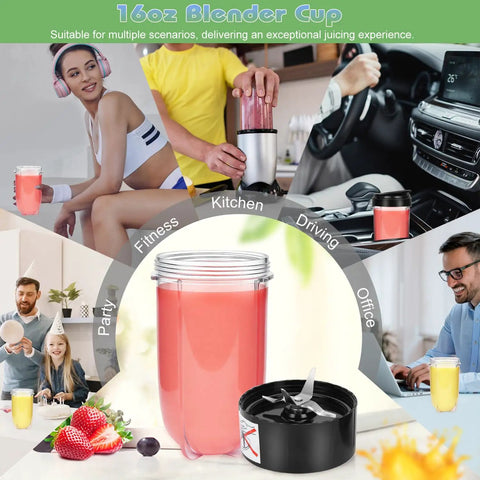 Cross Blade Replacement Kit With 16oz Cup For 250W Magic Bullet Blenders MB1001 Series shown in various lifestyle settings