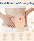 Person demonstrating Ostomy Barrier Strips 20 Pack 2mm Thick Elastic Colostomy Tape To Stop Leaks on abdomen, fits all bag shapes.