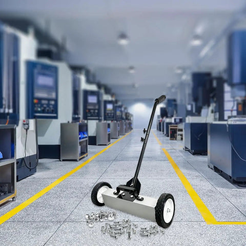 Heavy Duty Iron Pick Up Lawn Sweeper With Smooth Rolling Wheels Metal Cleaning Broom For Yards Debris Collection Durable Push Sweepers