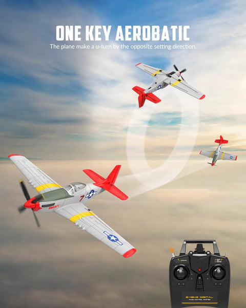 4 Channel RC Plane With 6 Axis Gyro, Easy To Fly For Beginners And Adults, Aerobatics Ready, P51D Mustang Style performing aerobatics