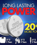 Pack Of 24 CR2032 Lithium 3V Coin Cell Batteries For Watches And Small Electronics featuring silver design and power info.
