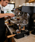 Solid Coffee Tamper Holder Built From Shock Absorbent Abs Material For No Fuss Daily Brewing Portable Countertop Tamping Station in use.