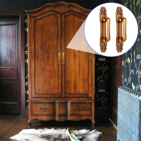 Antique Barn Door Handles And Vintage Sliding Door Handle Set in Rustic European Style on wooden cabinet
