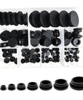 Assorted Rubber Plugs For Round Holes In Black Silicone Stoppers 110 Pieces In 9 Precise Sizes From 5Mm To 25Mm Stored In A Durable Box