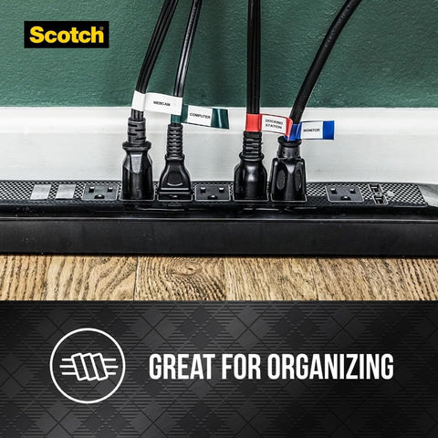 Vinyl Electrical Tape 35 5-Roll Multi-Color Pack organizing cables in power strip for cable jacket repair and insulation