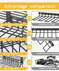 Comparison of features of Power Tool Organizer Wall Mount Rack for Garage and Workshop, highlighting strength and design differences.