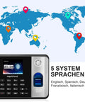 Real Deal Offline Time Clock For Small Business Crews Effortless Hours Tracking And Quick Usb Exports modern design with fingerprint scanner and colorful world map background.