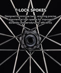 Detail of T-LOCK spokes on Gravel Road Carbon Wheelset 700C Ultralight Disc Clincher Tubeless Ready 35mm or 45mm depth.
